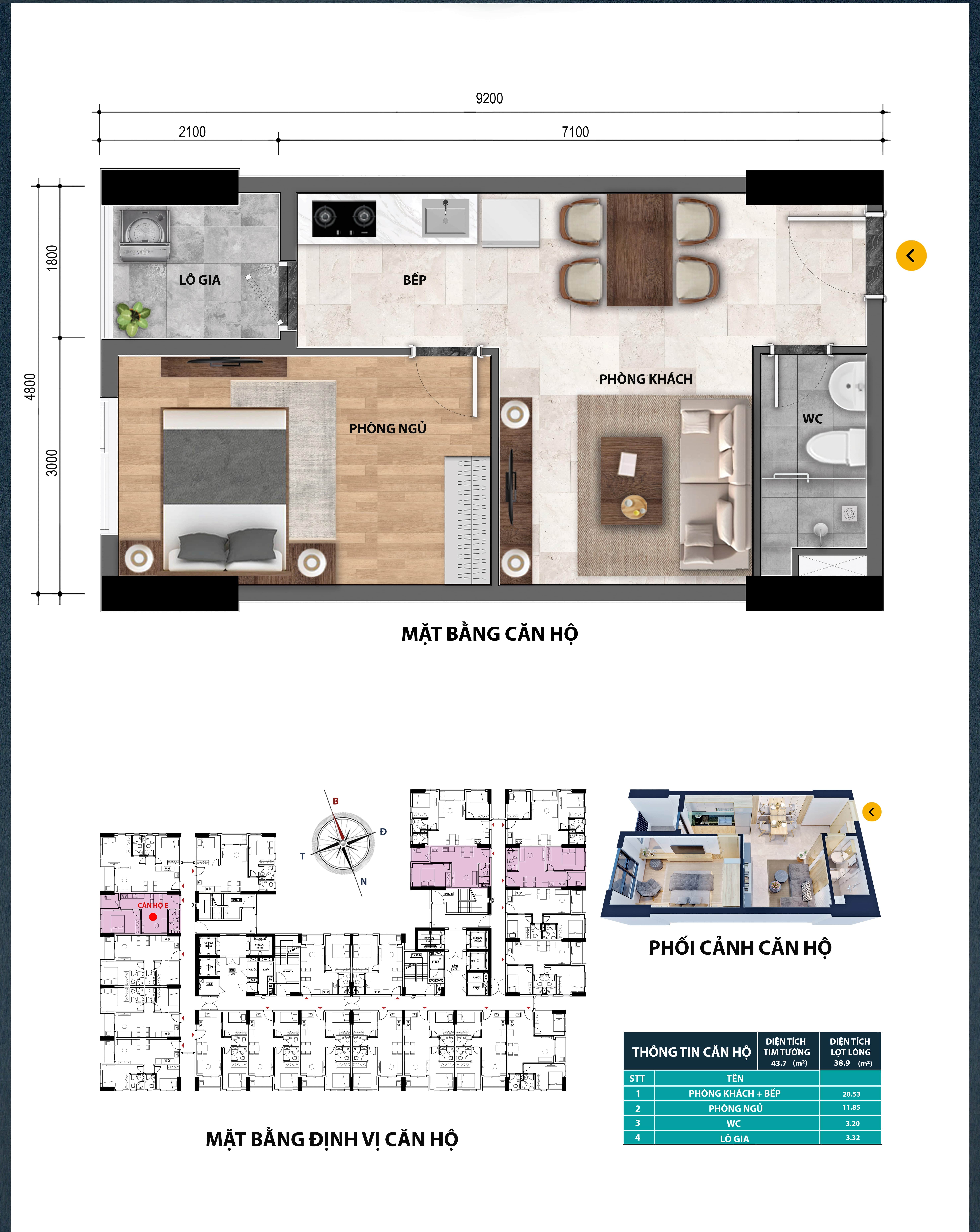 Hình ảnh căn hộ 1 phòng ngủ của bcons polaris